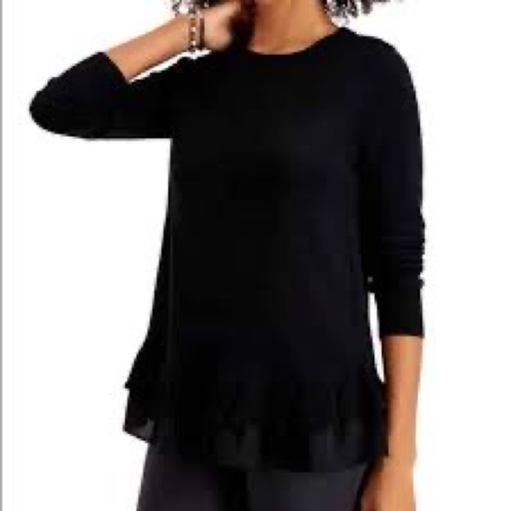 76- Style & Co NWT Navy Blue Lightweight Sweater with Ruffled Bottom.